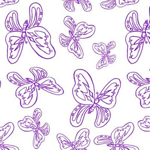 butterflies pattern line drawing white purple 2