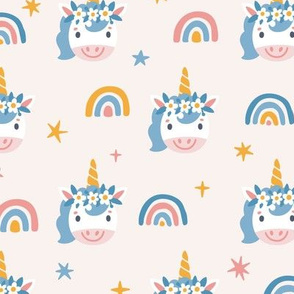 Unicorns and rainbows. Pink background.