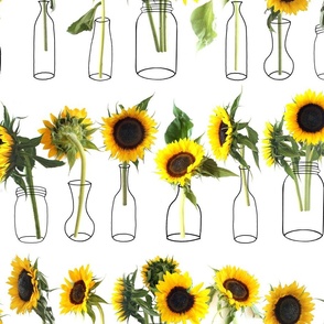 Sunflowers from the Garden in Vases and Jars