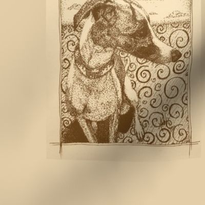 Whimsy whippet - ink stippling 2016-sepia on sand