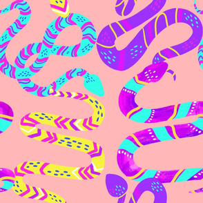 Neon Snakes on Pink