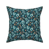 Retro blossom summer garden boho style neutral nursery design navy blue caramel