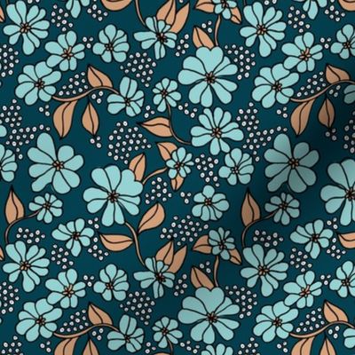 Retro blossom summer garden boho style neutral nursery design navy blue caramel