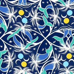 Whale Song Sun Moon + Stars | Navy + Blues/Greens