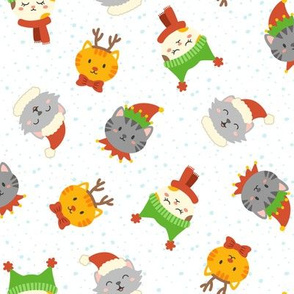 Cute Christmas Kitties on White