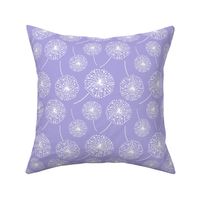 Dandelion clocks white on lilac (large)