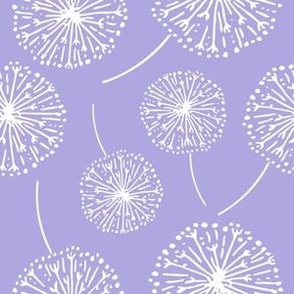 Dandelion clocks white on lilac (large)