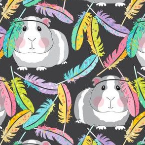 large guinea pigs and feathers on soft black