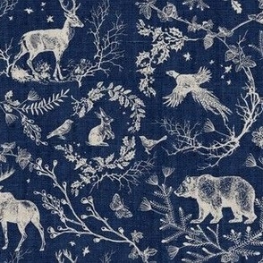 Winter woodland toile (navy solid/burlap) MED