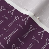 Hair Cutting Shears in White with Wine Purple Background (Mini Scale)