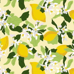 Lemon Blossoms and Lemons Pale Yellow