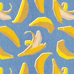 Small scale // Paper cut geo bananas // denim blue background yellow geometric fruits