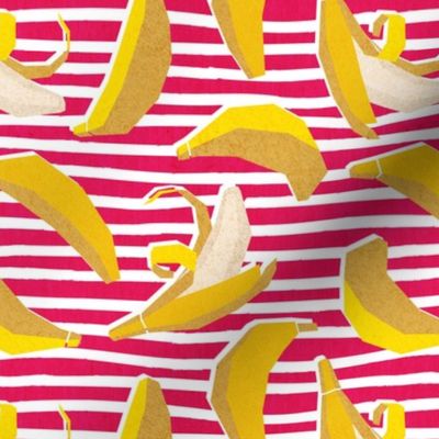 Small scale // Paper cut geo bananas // white and pink stripes on background yellow geometric fruits