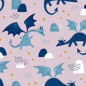 Dragons with mountains on mauve