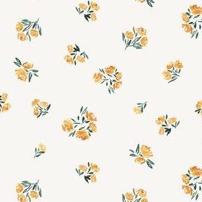 Scattered Yellow Roses on Beige