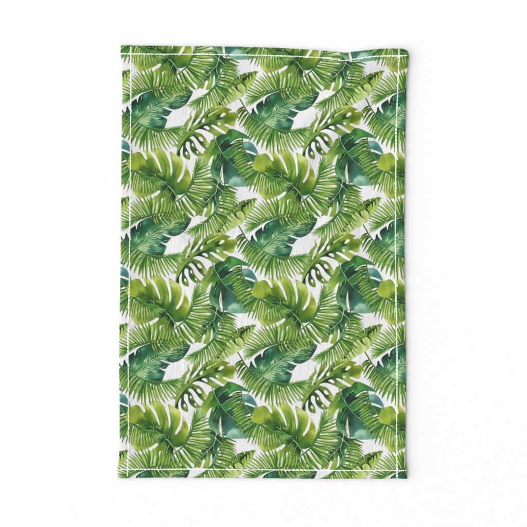 Lush Green Monstera And Palm Leaf Pattern Smaller