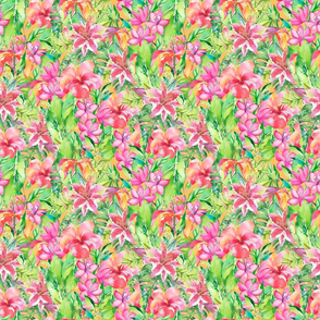 Colorful Tropical Flowers Exotic Vibe Pattern Smaller