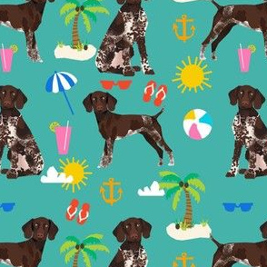 german shorthaired pointer at the beach fabric - gsp fabric - turquoise