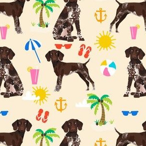 german shorthaired pointer at the beach fabric - gsp fabric - cream