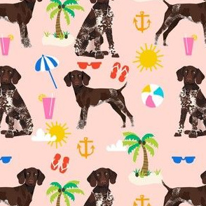 german shorthaired pointer at the beach fabric - gsp fabric - pink