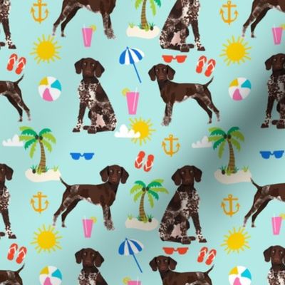 german shorthaired pointer at the beach fabric - gsp fabric - light blue