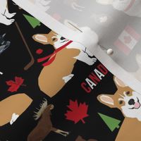 corgi canada fabric - cute dog fabrics -black