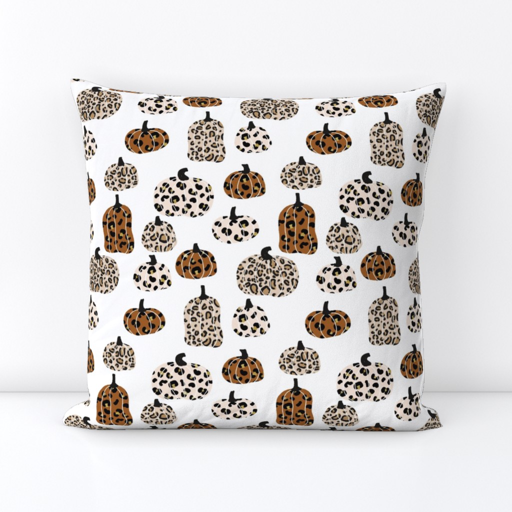 leopard pumpkins  - thanksgiving fall fabric  - white
