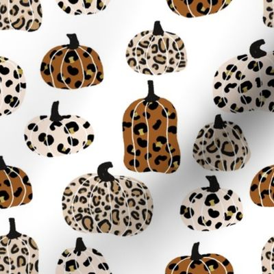 leopard pumpkins  - thanksgiving fall fabric  - white