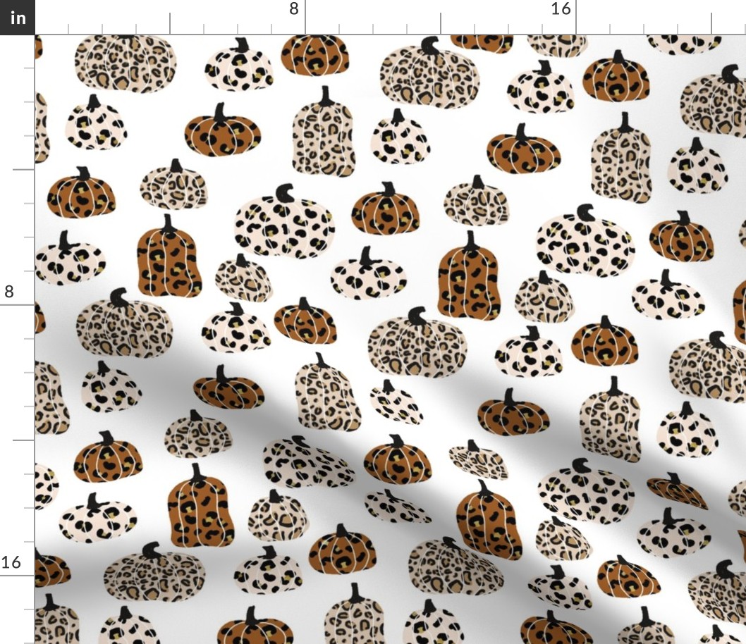 leopard pumpkins  - thanksgiving fall fabric  - white