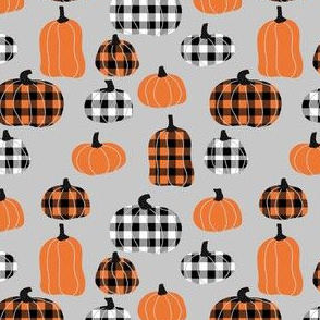 plaid pumpkins - thanksgiving fall fabric - grey