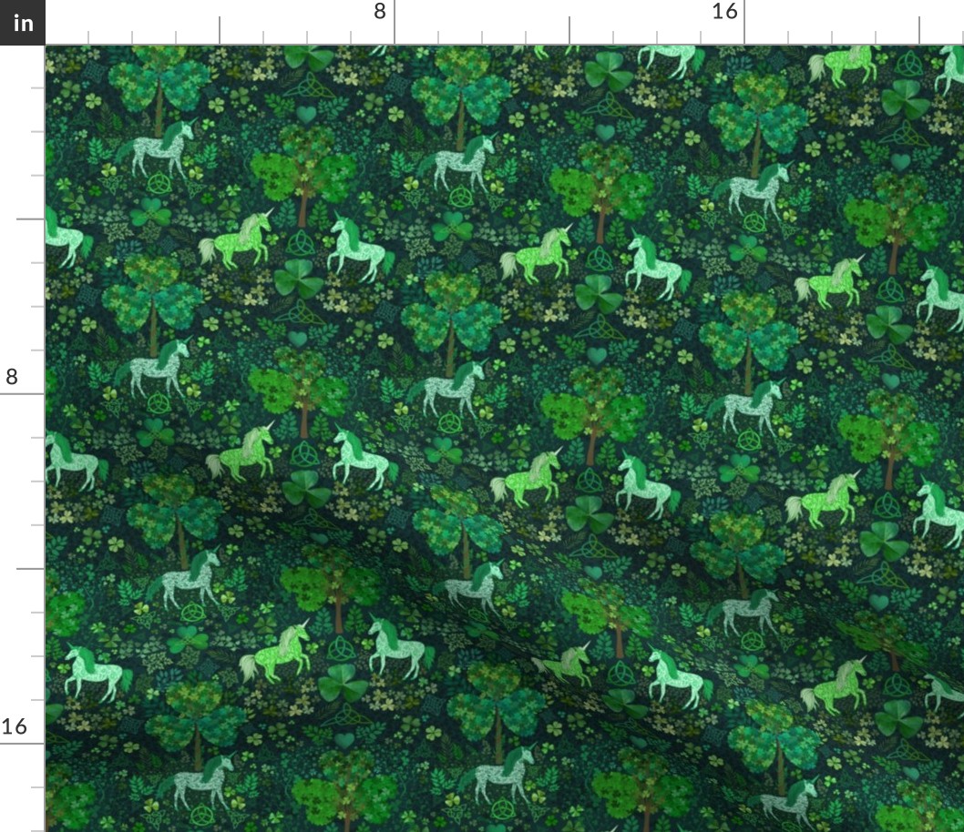 Irish Unicorns in the Celtic Woods (Dark Green tiny scale) 