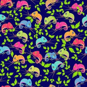 Chameleons on Blue Background