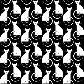 cats - luni cat white and black - geometric cats - cats fabric