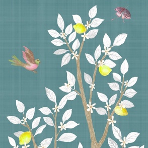 Teal Blue Green Citrus Grove Lemon Tree