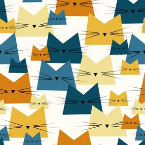 cats - nala cat peacock - geometric cats - cats fabric