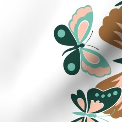 Butterfly Border (Forest, Spearmint & Rose)