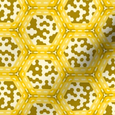 Hexagonal Plaid (Gold w/ Cells, 2")