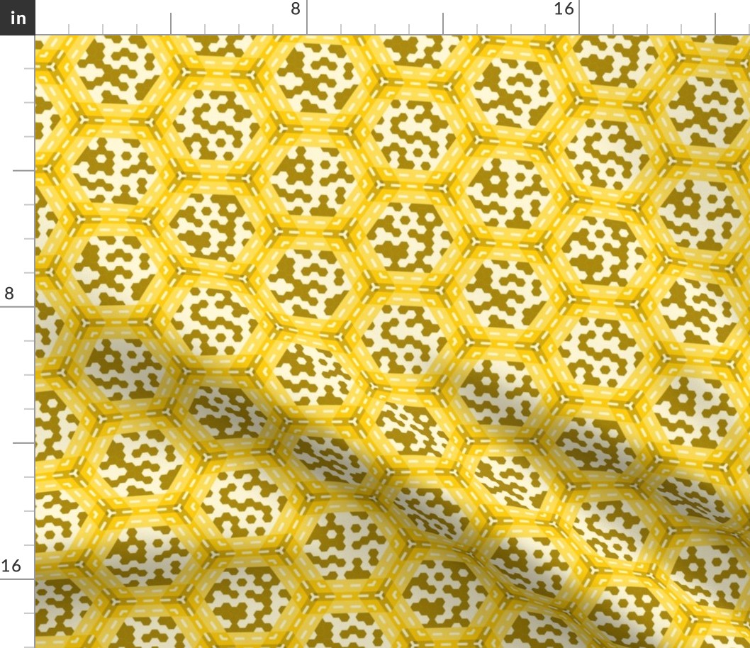 Hexagonal Plaid (Gold w/ Cells, 2")