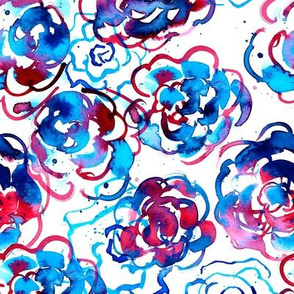 Red white and blue watercolor floral