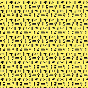 Salon & Barber Hairdresser Pattern in Black with Soft Yellow Background (Mini Scale)