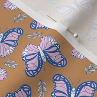 Butterfly love garden boho buzzing insects and leaves romantic girls nursery caramel blue pink