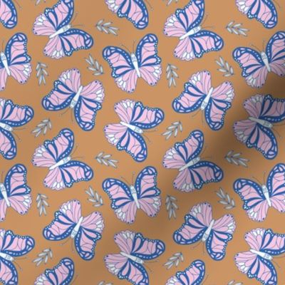 Butterfly love garden boho buzzing insects and leaves romantic girls nursery caramel blue pink