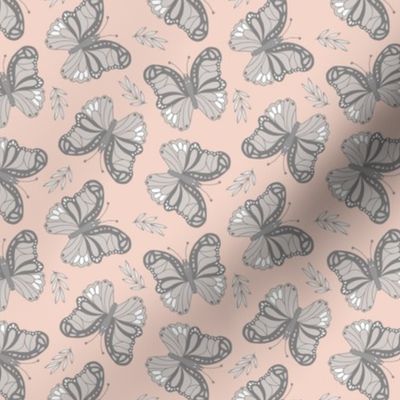 Butterfly love garden boho buzzing insects and leaves romantic girls nursery blush pink gray