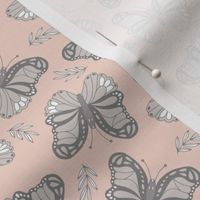 Butterfly love garden boho buzzing insects and leaves romantic girls nursery blush pink gray