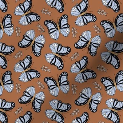 Butterfly love garden boho buzzing insects and leaves romantic girls nursery rust brown lavender blue