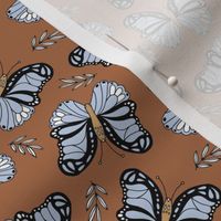 Butterfly love garden boho buzzing insects and leaves romantic girls nursery rust brown lavender blue