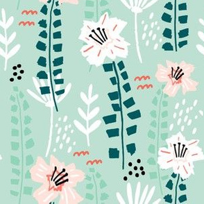 Abstract hand drawn jungle florals