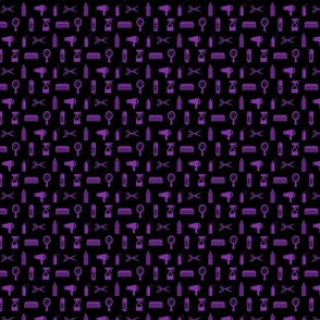 Salon & Barber Hairdresser Pattern in Purple with Black Background (Mini Scale)