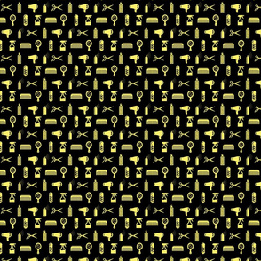 Salon & Barber Hairdresser Pattern in Soft Yellow with Black Background (Mini Scale)