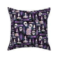 Ode To Alchemy Skull -- Purple and white skull --  Alchemy Skull Skeleton Book Halloween Concoction -- 8.00in x 8.00in repeat - 450dpi (33% of Full Scale)